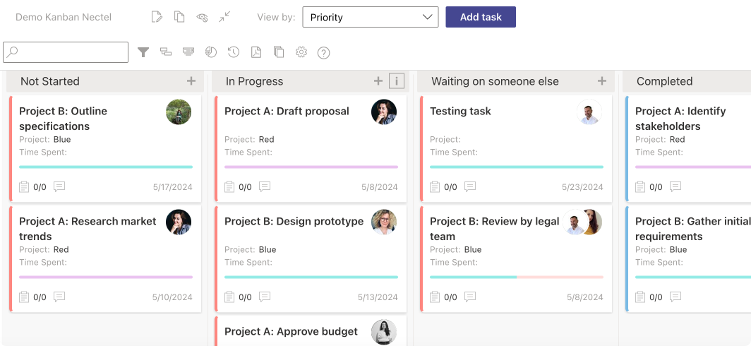 Sample Virto Kanban Board view.