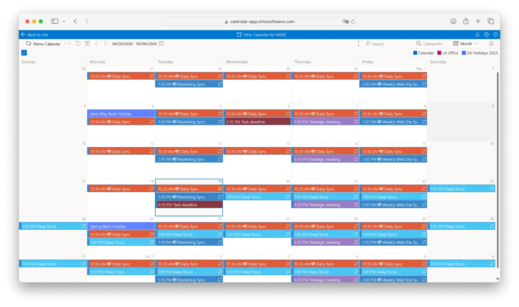 Week view of a work calendar using Scheme 1