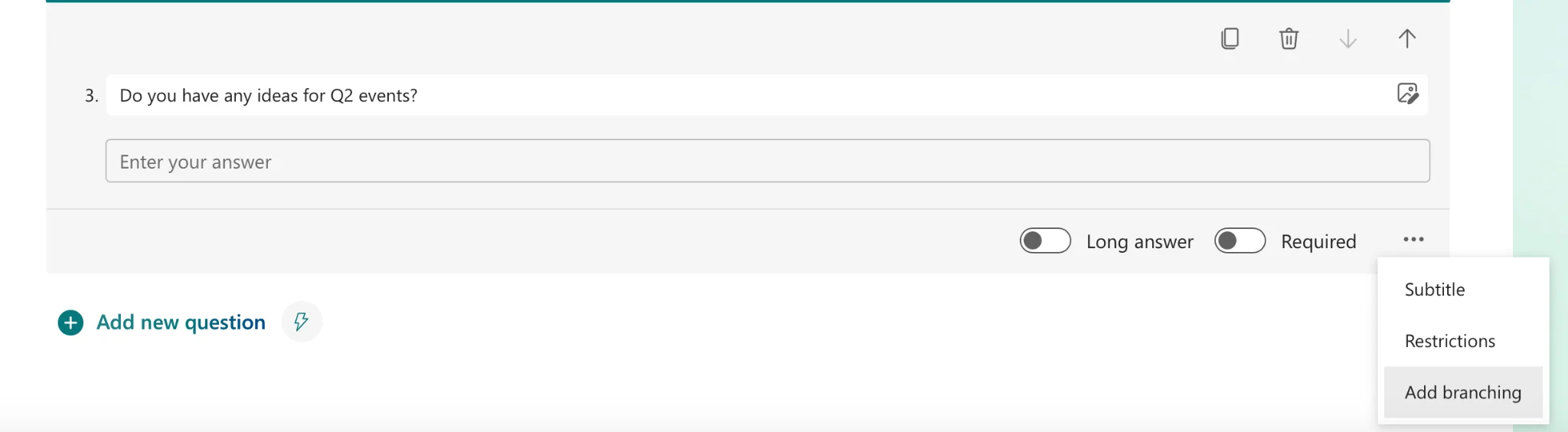 Microsoft Forms branch logic menu
