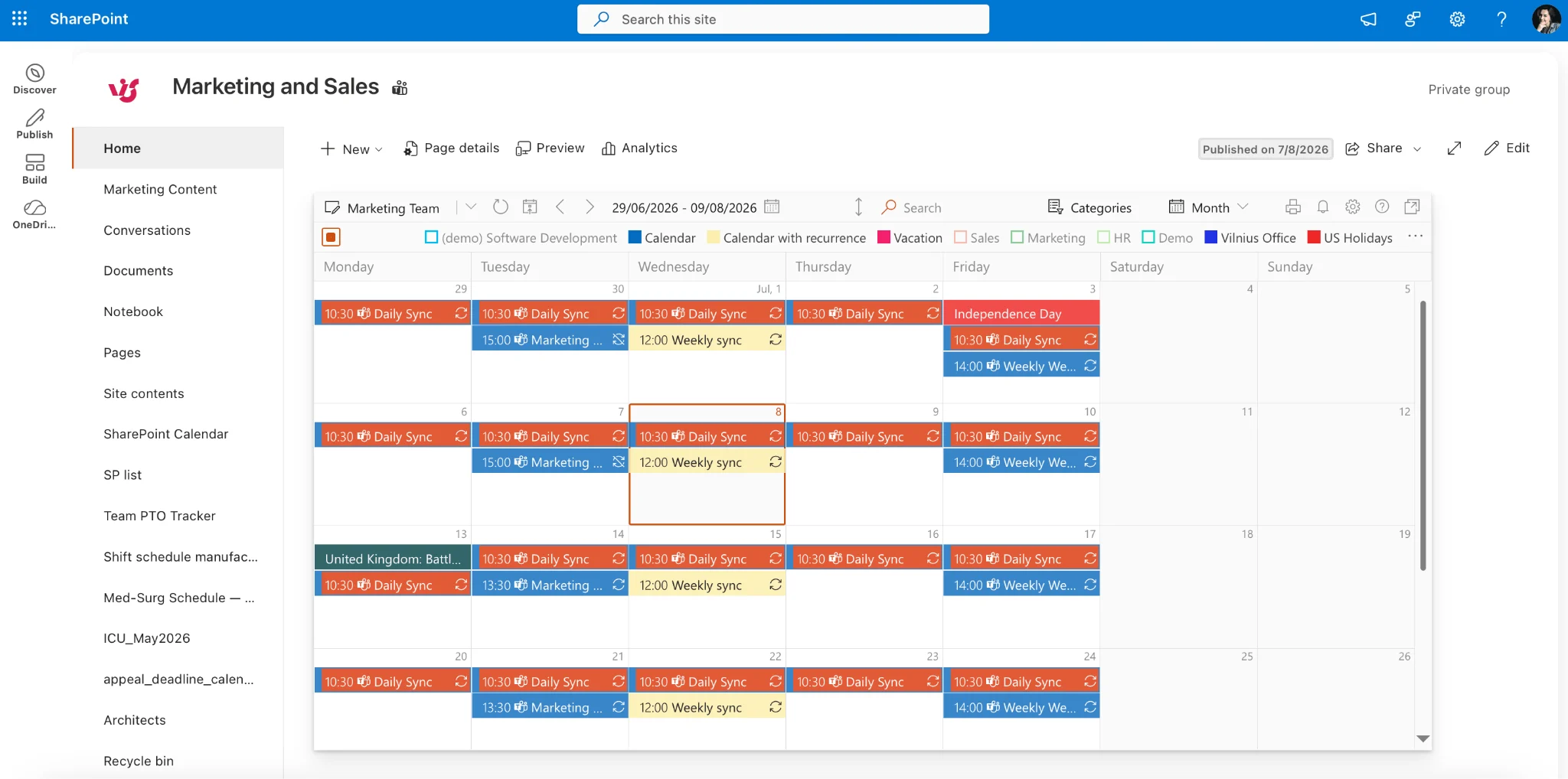 Sample Virto Kanban Board in Teams