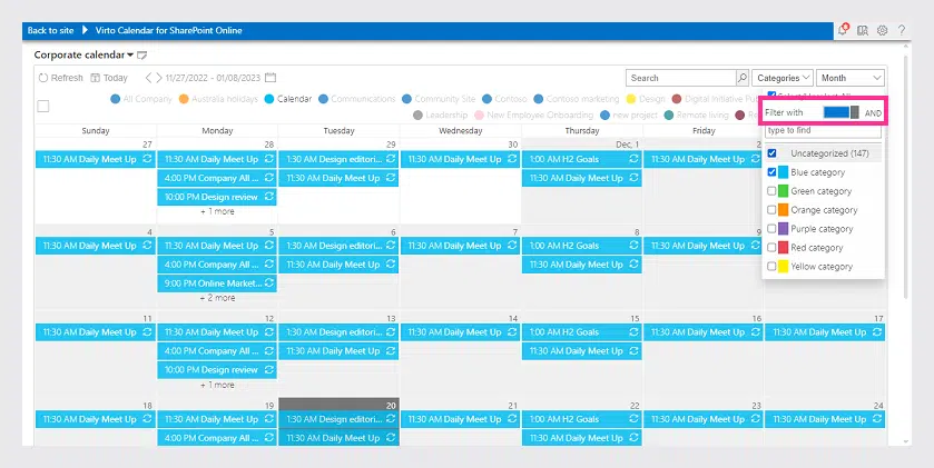 Views and categories in Virto Calendar