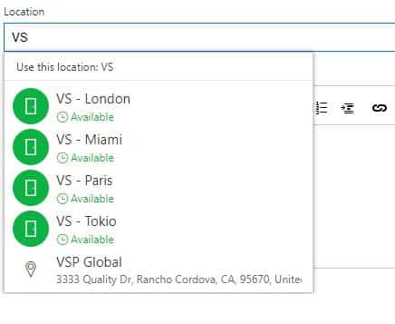 The Virto Calendar now allows users to add locations from the list of available ones.