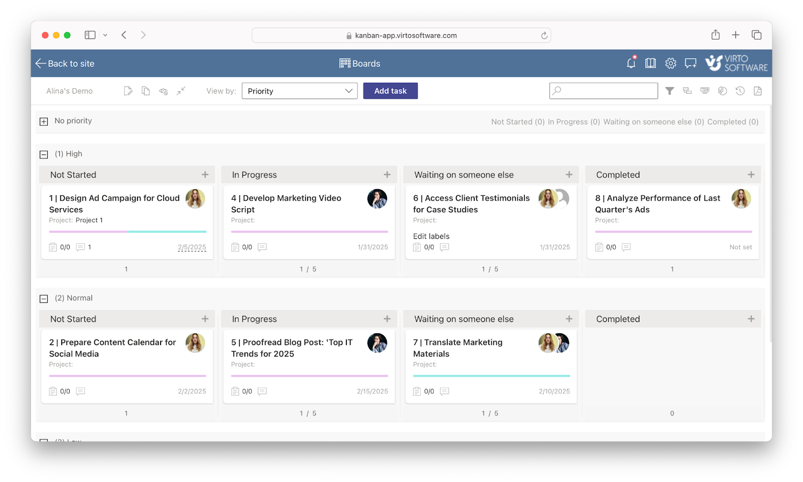 Pic. 2. Example Virto Kanban Board.