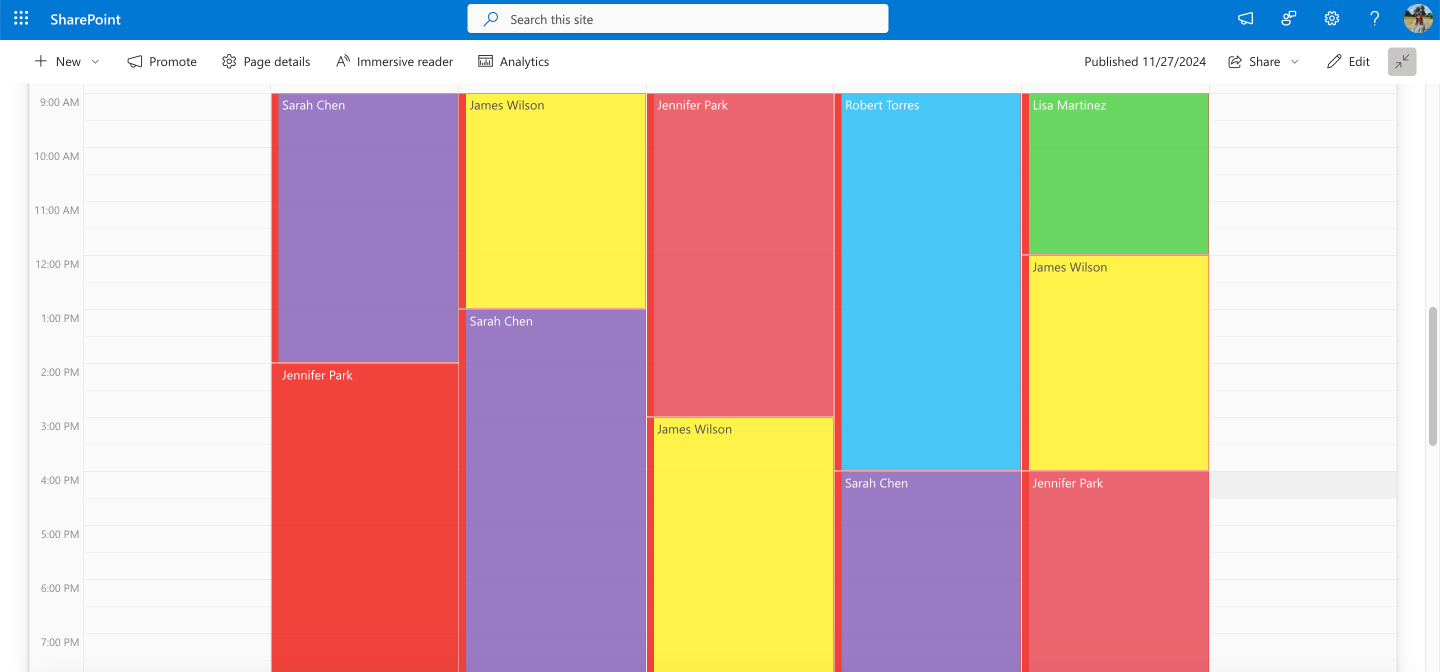 Pic. 5. Sample Virto Calendar color-coded shift schedule.