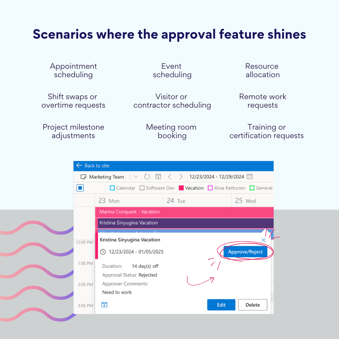 Approve/reject event in Virto Calendar