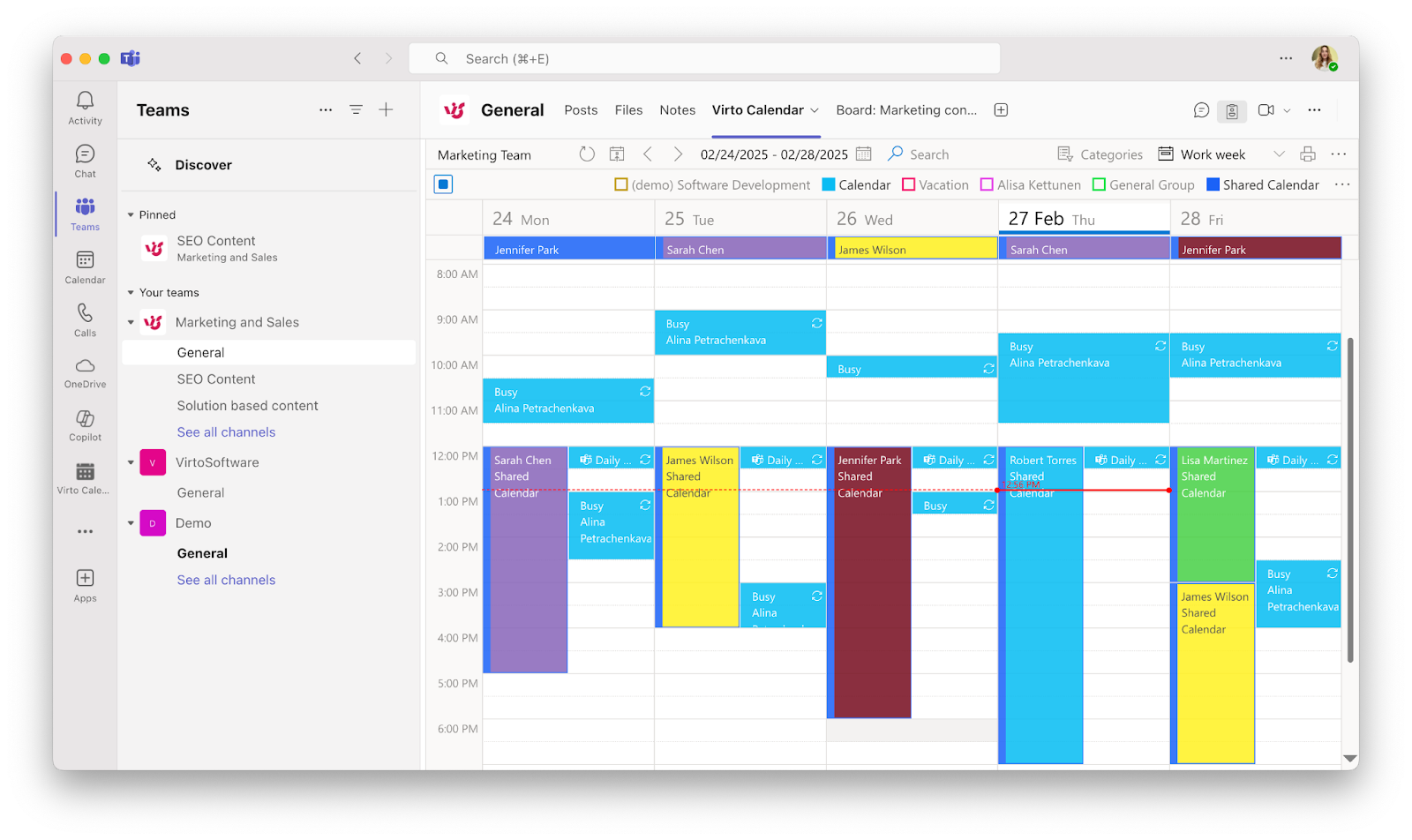 Pic. 4. Example Virto Calendar in Microsoft Teams.