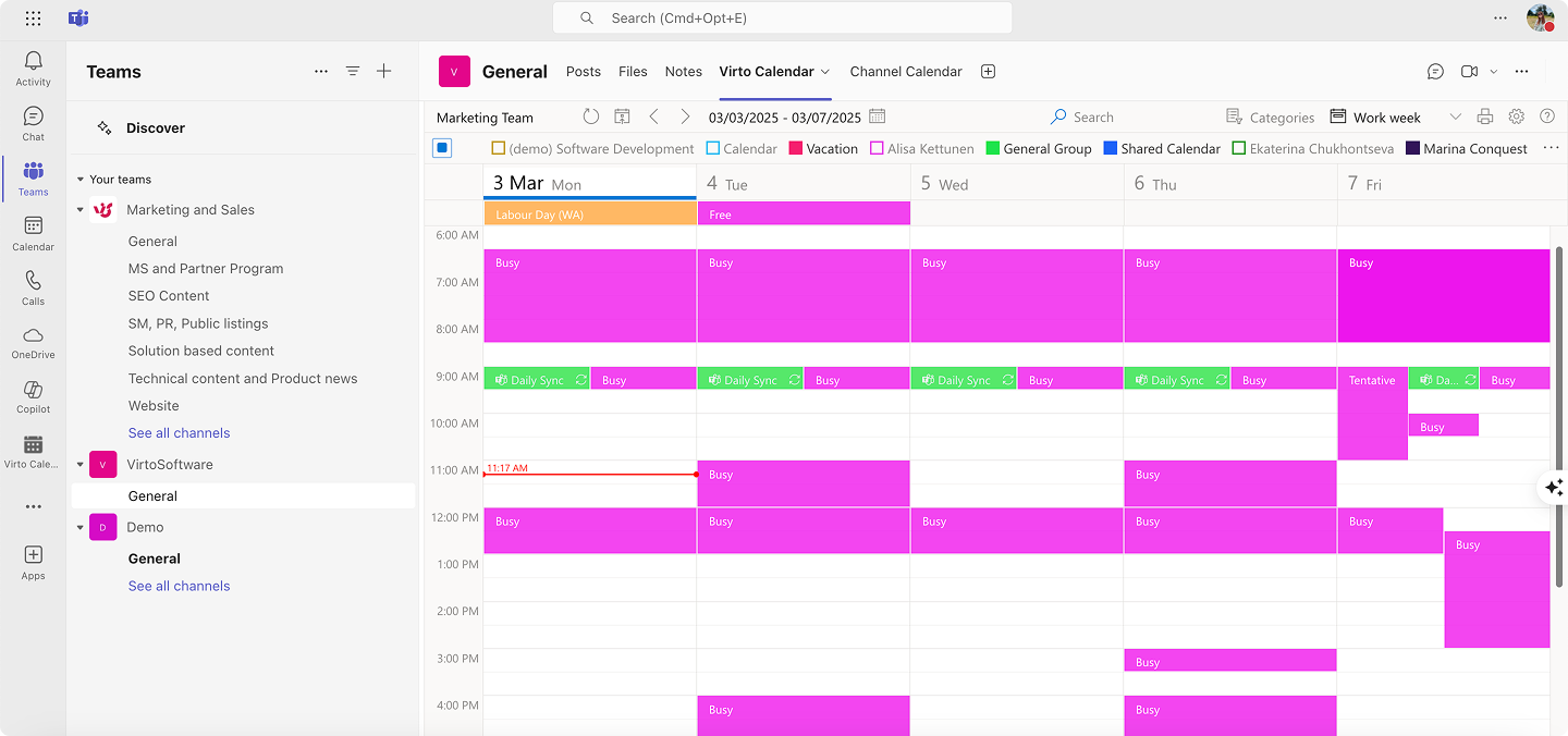 Pic. 18. Example Virto Calendar within Teams.